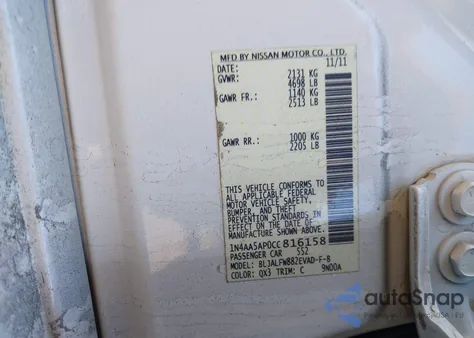 2012 Nissan Maxima 3.5 Sv из США, поврежденный, VIN 1N4AA5AP0CC816158